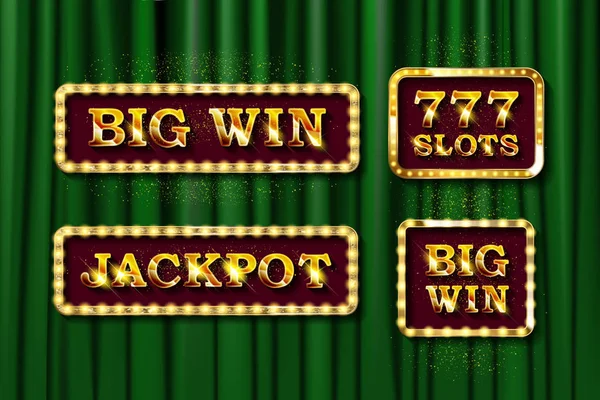 Błyszczący tekst Jackpot, Big win i 777 slotów — Wektor stockowy