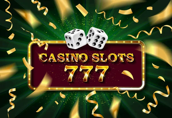Casino 777 znak ze złotymi kości — Wektor stockowy