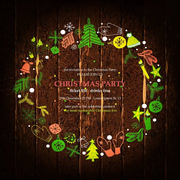 Christmas Background Christmas Wreath New Year Decorations Wooden Background Copy — Stock Vector