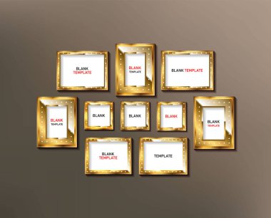 Eski bir duvardaki resimler ya da resimler için çerçeveler. Müze sergisinde vektör sınır galerisi. Vektör illüstrasyonu