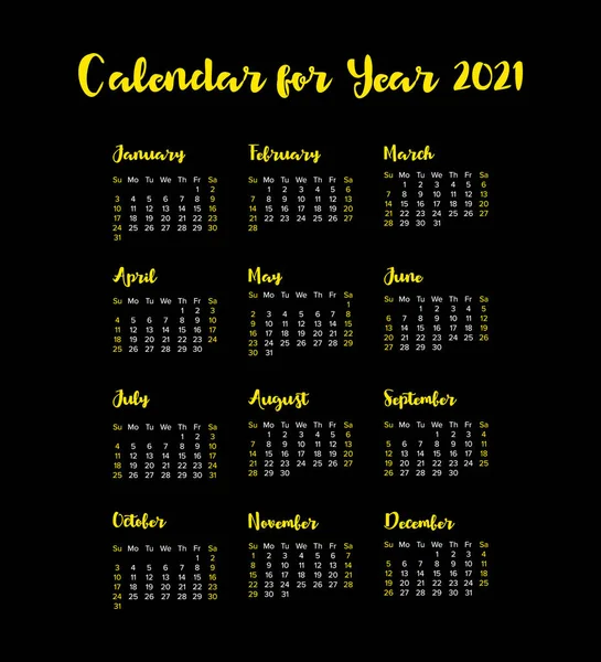 Vectorkalender Voor 2021 Jaar Dagplanner Planner Deze Minimalist Voor Print — Stockvector