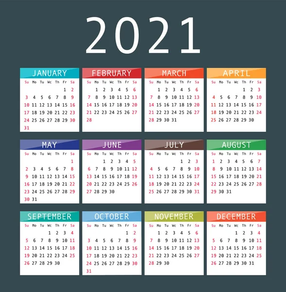 Vectorkalender Voor 2021 Jaar Dagplanner Planner Deze Minimalist Voor Print — Stockvector