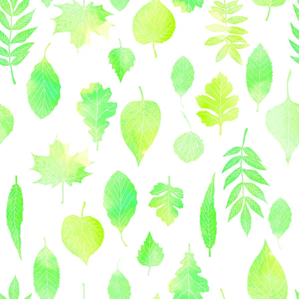 Vektor Nahtlose Muster Mit Abstrakten Grünen Blättern Mit Streifen Zeichnung — Stockvektor