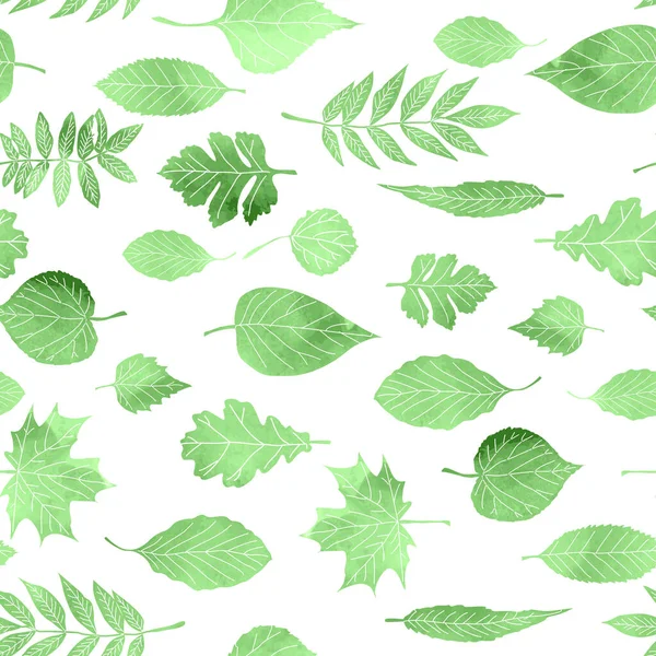 Vektor Nahtlose Muster Mit Abstrakten Grünen Blättern Mit Streifen Zeichnung — Stockvektor