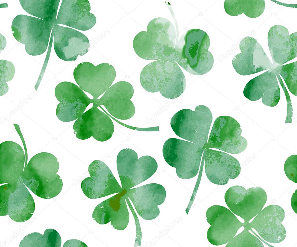 St. Patrick s day seamless pattern on white background. Nature background with watercolor clover. Watercolor summer clover leaf design. 