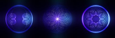 Kutsal geometri seti, soyut ve aydınlık bir arkaplan. Broşür, web sitesi, el ilanı, baskı, poster ve diğer tasarım için vektör dijital grafikleri