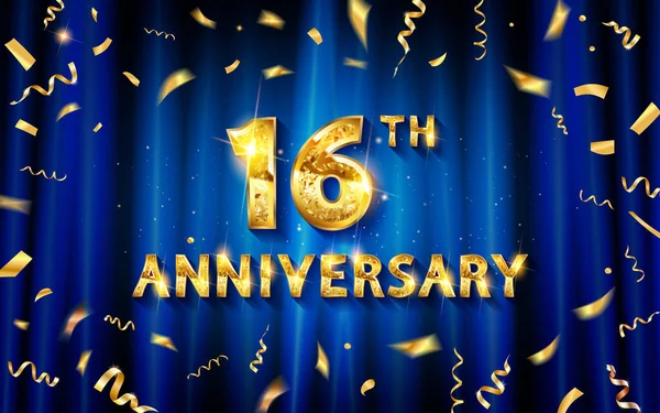 Plantilla Logotipo Aniversario Años Fondo Una Cortina Azul 16º Celebrando — Archivo Imágenes Vectoriales