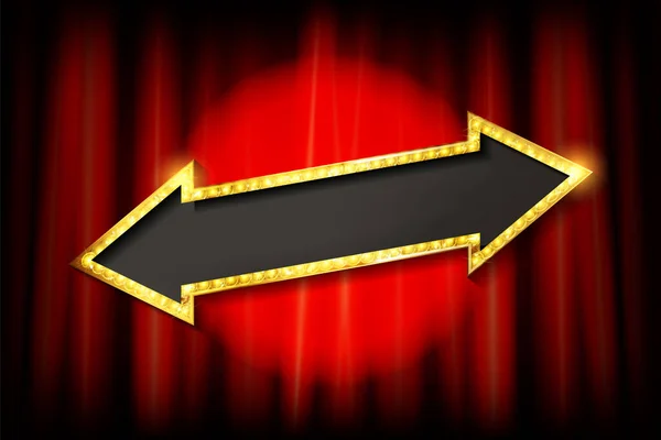 Golden Arrow Light Bulbs Red Theatrical Curtain Presentation Performance Stock — Stock Vector