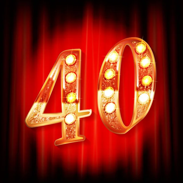 40. yıl dönümünü kutlayan, kırmızı arka planda izole edilmiş logotip altın rengi, tebrik kartı ve davetiye kartı için vektör tasarımı