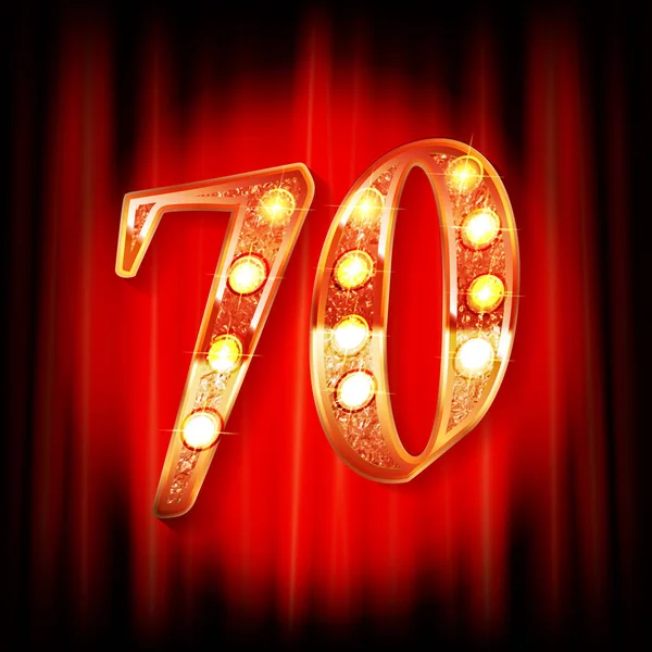 Gerçekçi Kırmızı Perdede Parlayan Altın Renkli 70. Yıldönümü Logosu, Kutlama Kartı, Poster ve Davetiye Tasarımı