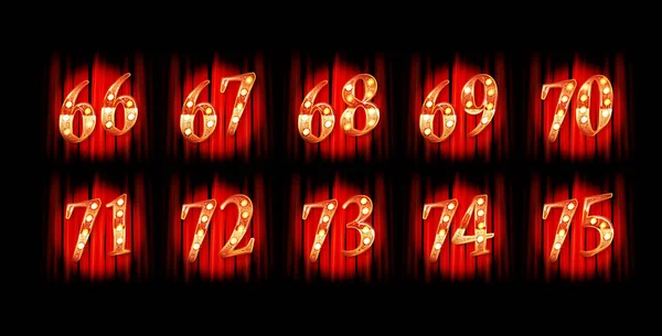 赤いカーテンの背景に金番号66 グリーティングカードのテンプレート ベクターイラスト — ストックベクタ