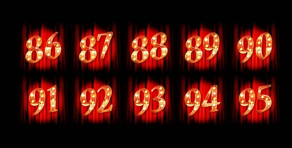 赤いカーテンの背景に金番号86 グリーティングカードのテンプレート ベクターイラスト — ストックベクタ