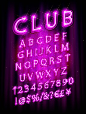 Vektör mor neon lamba sinema yazı tipi. Vektör illüstrasyonu