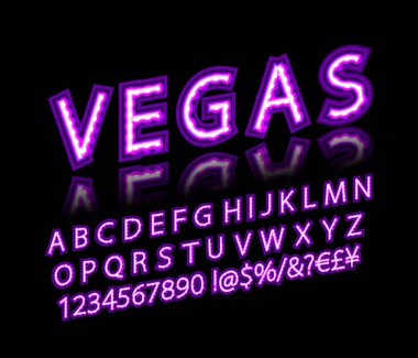 Vektör mor neon lamba sinema yazı tipi. Vektör illüstrasyonu