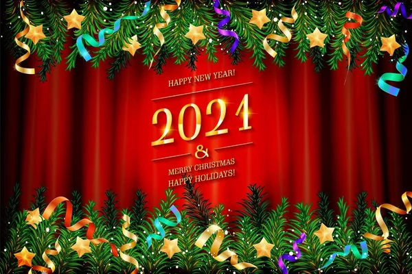 Gelukkig Nieuwjaar Tot 2021 Prachtige Wenskaart Horizontale Kerstposters Wenskaarten Headers — Stockvector