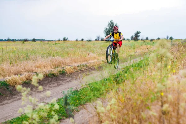 Konzept Eines Aktiven Lebensstils Ein Radfahrer Auf Dem Fahrrad Freier — Stockfoto