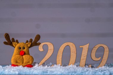 Yeni yıl kompozisyon. Noel arka plan kopya alanı ile. Yazıt 2019.