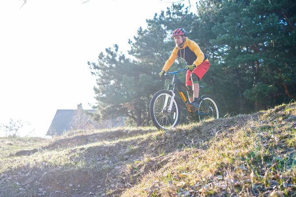 Cycliste professionnel descendant la colline, espace libre. Mode de vie actif . — Photo