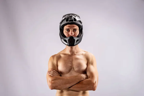Retrato Hombre Plena Protección Facial Ciclismo — Foto de Stock