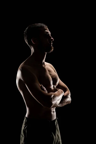 Retrato Hombre Musculoso Fuerte Aislado Sobre Fondo Negro Culturismo — Foto de Stock