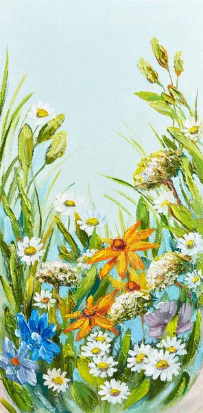 Pintura Óleo Sobre Tela Flores Vida Morta — Fotografia de Stock