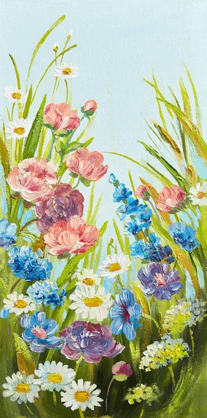 Olejomalba Plátně Zátiší Květiny — Stock fotografie