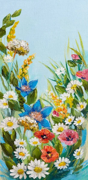 キャンバス 花の静物画の油絵 ストック画像
