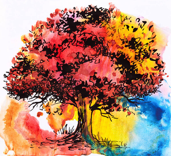 Abstract Autumn Trees Watercolor Royalty Free Stock Images