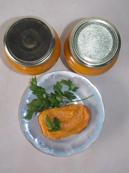 Zucchini Caviar Jars Table — Stock Photo, Image