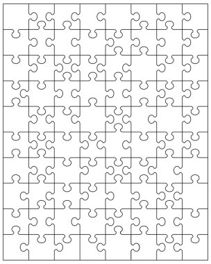 Beyaz jigsaw puzzle, illüstrasyon ayrı parçaları