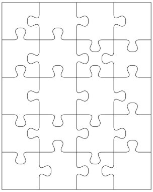 Beyaz jigsaw puzzle, illüstrasyon ayrı parçaları