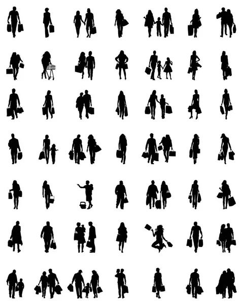 Silhouettes Families Walking White Background — Stock Vector