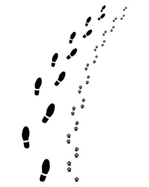 İnsan ve köpeğin ayak izleri, sağa dönün, vektör