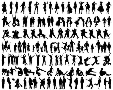 Black silhouettes of people in different situations clipart
