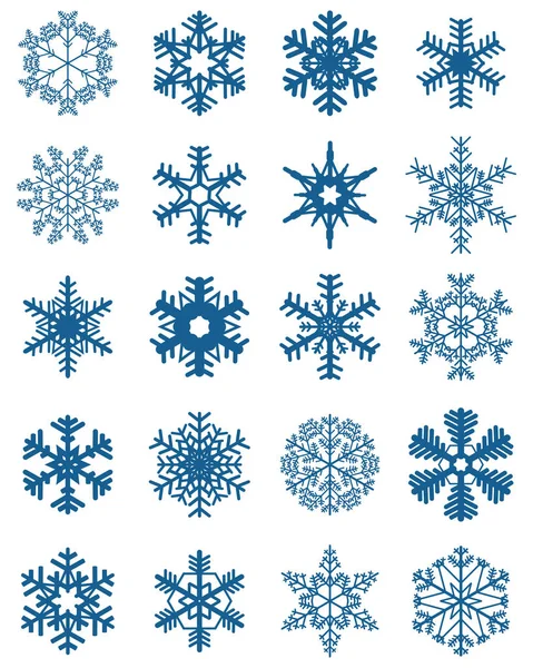 Набор Различных Голубых Снежинок Белом Фоне — стоковый вектор