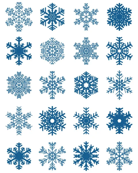 Set Different Blue Snowflakes White Background — Stock Vector