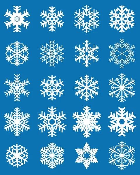 Set Different White Snowflakes Blue Background — Stock Vector