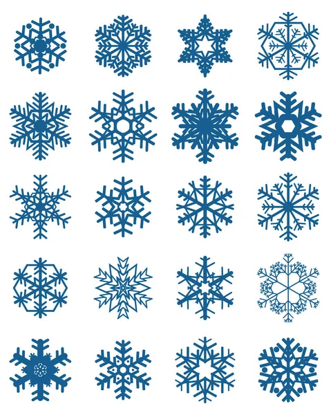 Set Diferentes Copos Nieve Azules Sobre Fondo Blanco — Vector de stock