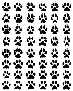Black print of paws of dogs and cats on white background clipart