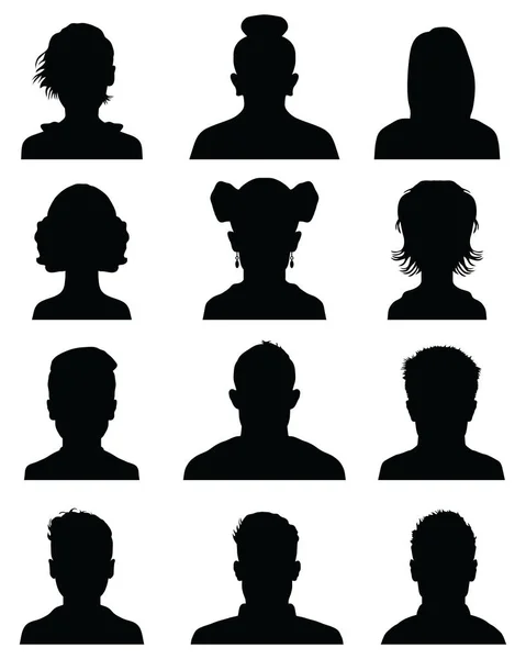 Siluetas Cabeza Masculina Femenina Avatar Iconos Perfil — Vector de stock