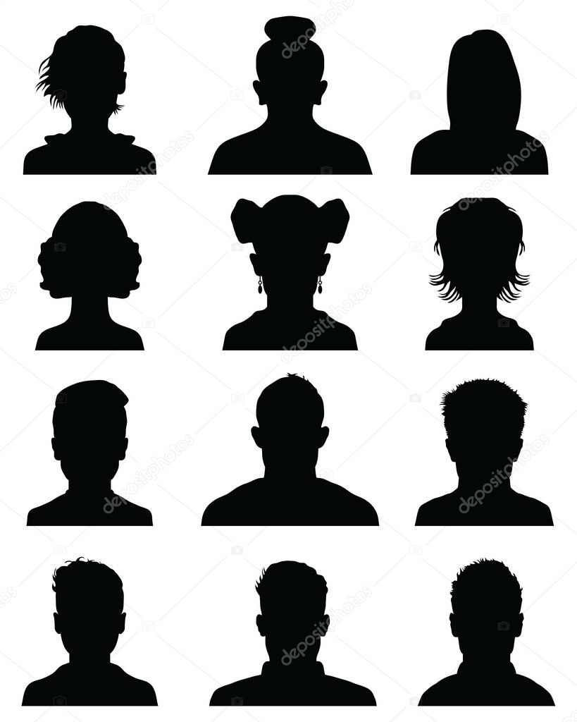 Male and female head silhouettes avatar, profile icons