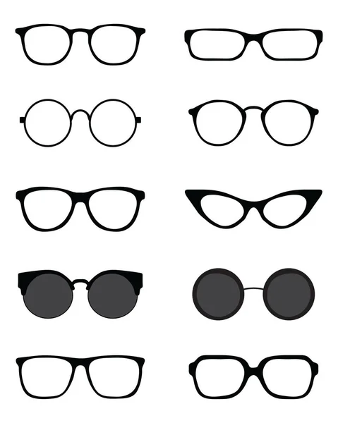 白色背景上不同眼镜的黑色轮廓 — 图库矢量图片