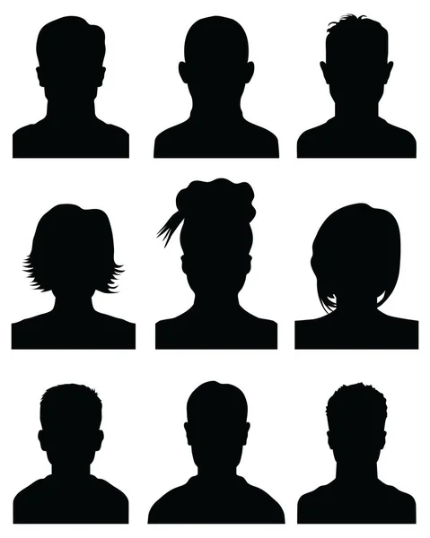 Zwarte Silhouetten Van Mensenhoofden Avatar Profielen — Stockvector