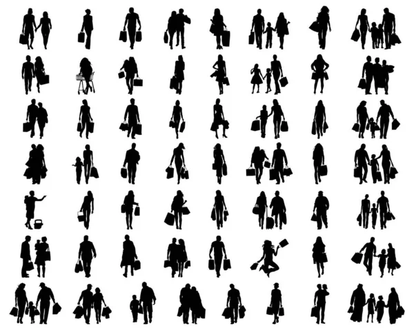 Silhouettes Personnes Dans Les Magasins Sur Fond Blanc — Image vectorielle