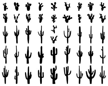 Black silhouettes of different cactus on a white background clipart