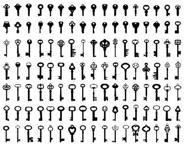 Beyaz arkaplanda siyah anahtar siluetleri