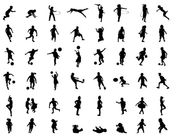 Silhouettes Noires Enfants Jouant Sur Fond Blanc — Image vectorielle