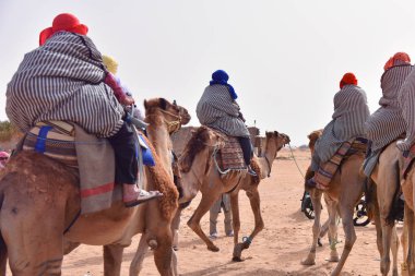 Tunus, Afrika'da Sahra Çölü'ne giden devekervanları. Touris