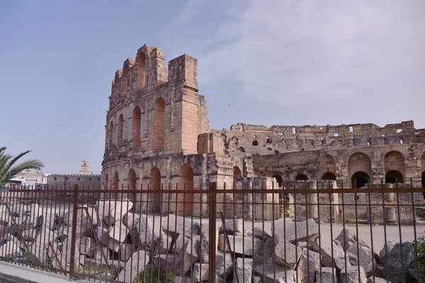 The ruins of ancient roman amphitheater in El-Jem. The largest c