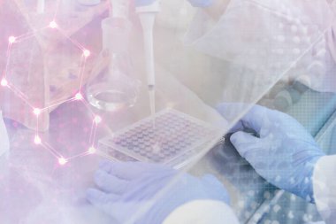 Laboratuvarda test için çalışan iki genç kadın bilim adamı. 